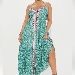 Fashion Nova Teal and Pink Maxi Dress